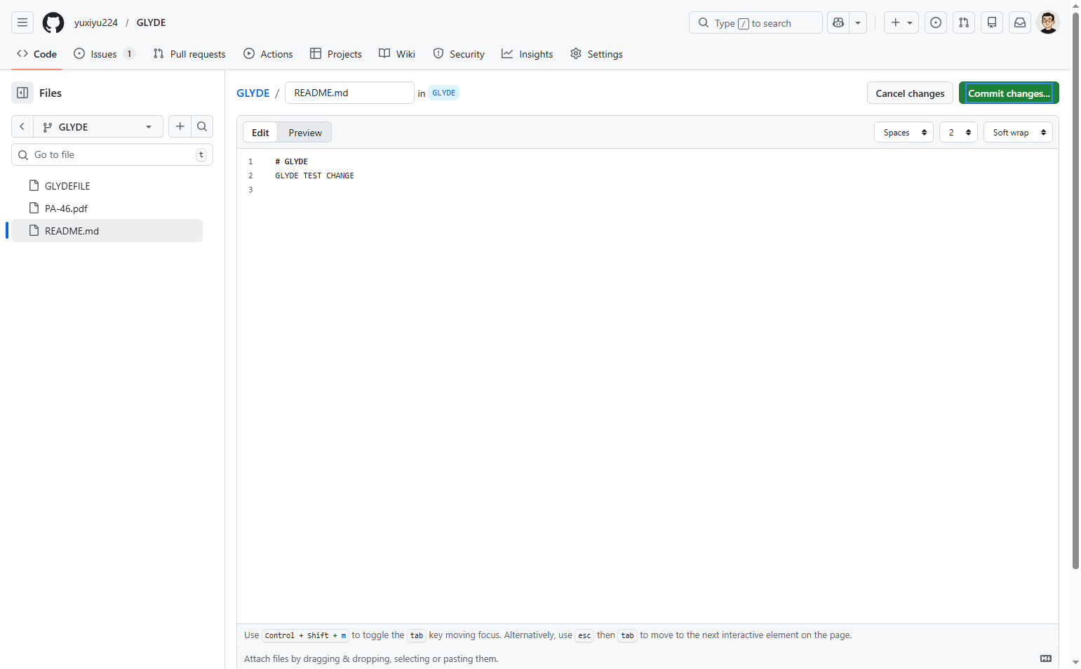 Initiate the commit