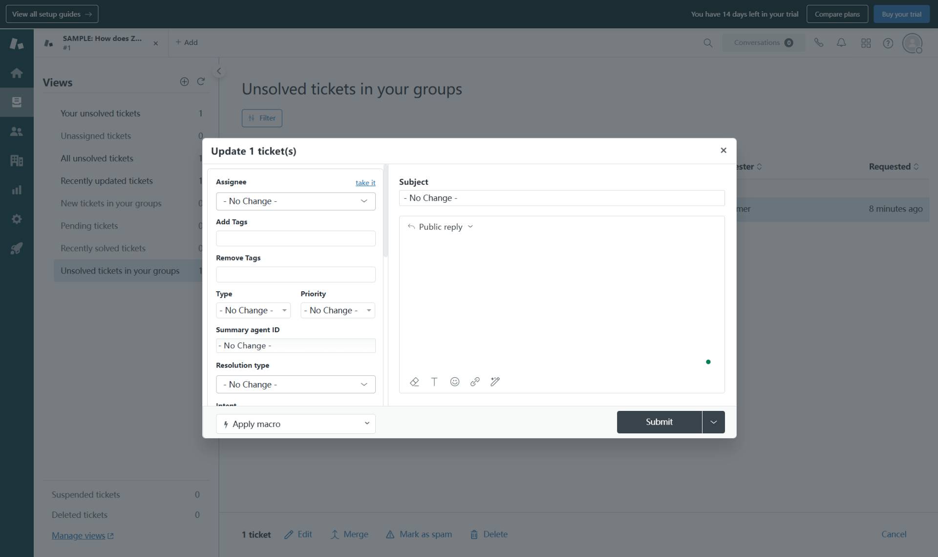 Add tags to selected tickets