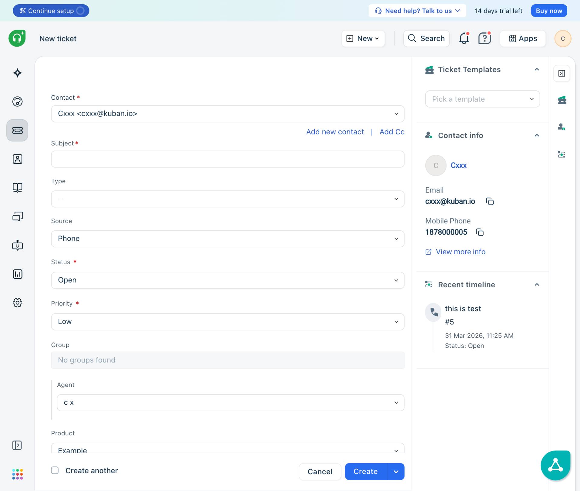 Configure and create the ticket