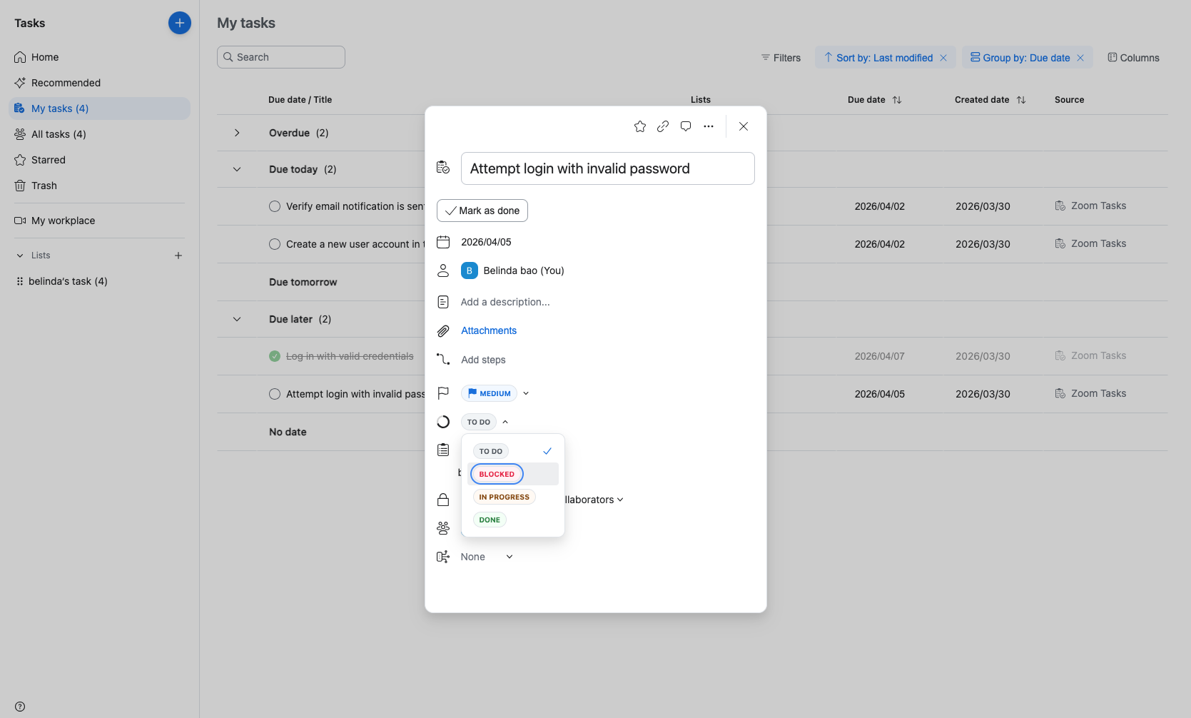 Update task status