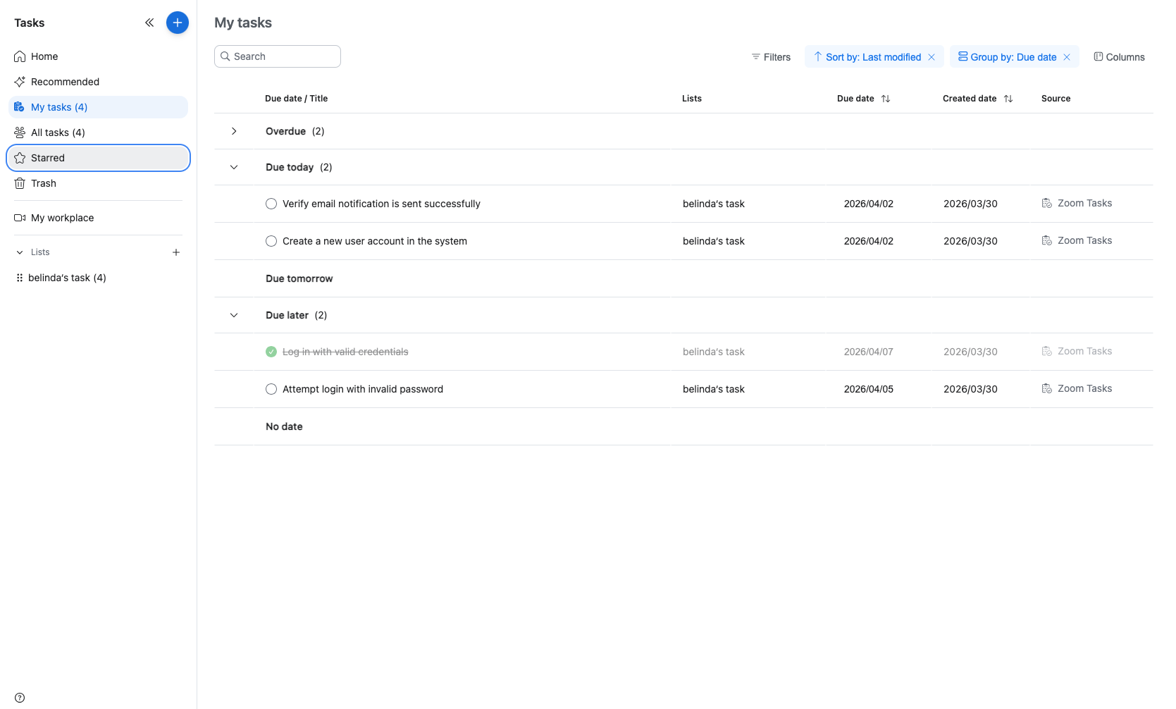 View all tasks