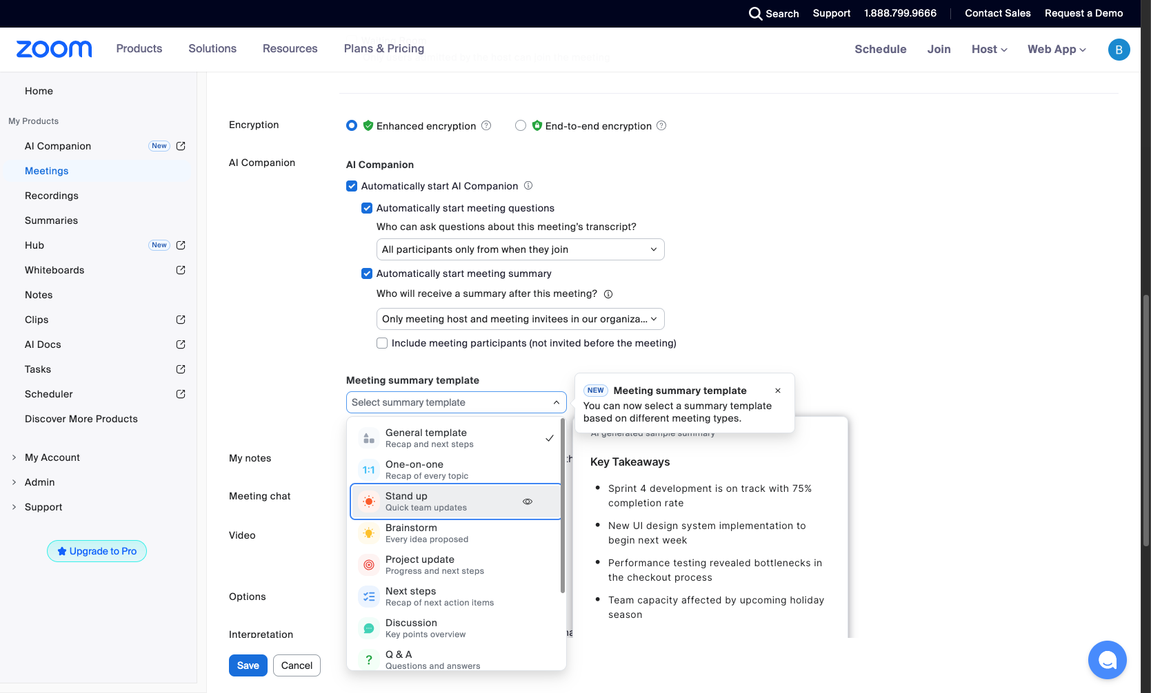 Select meeting summary template