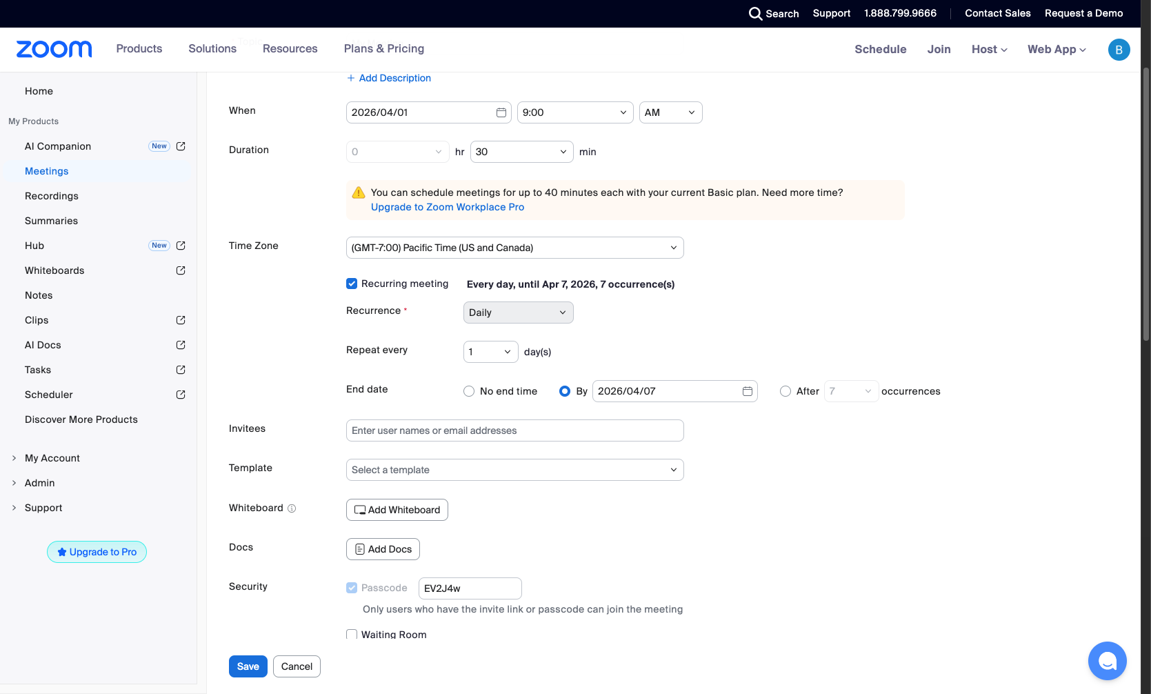 Enable recurring meeting