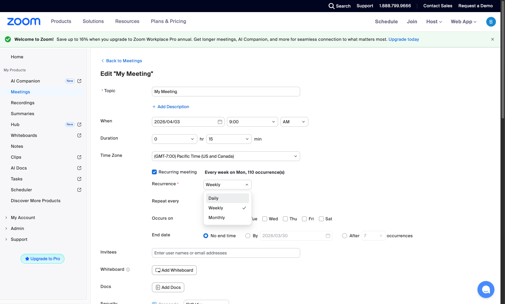 Configure recurrence pattern