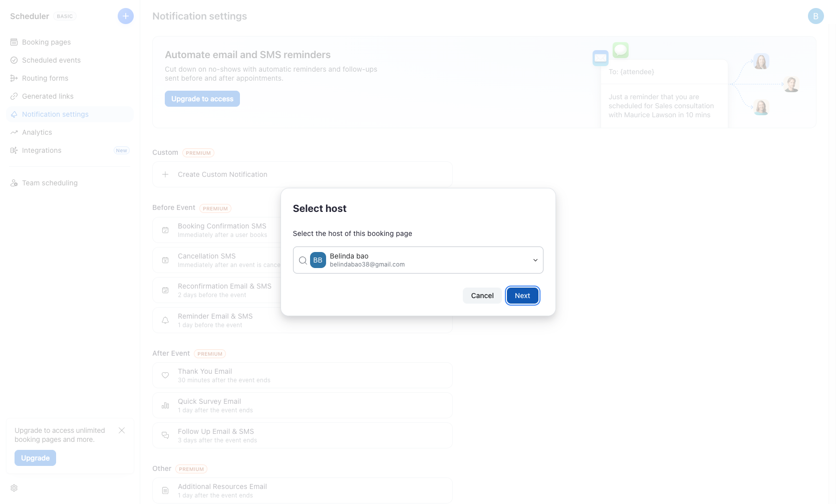 Confirm host selection