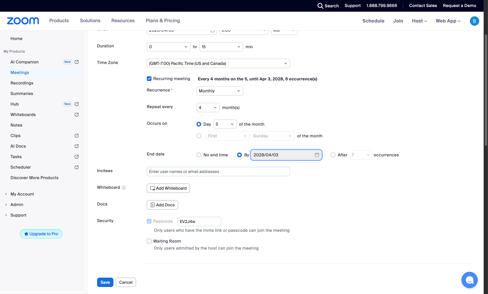 Set end date options