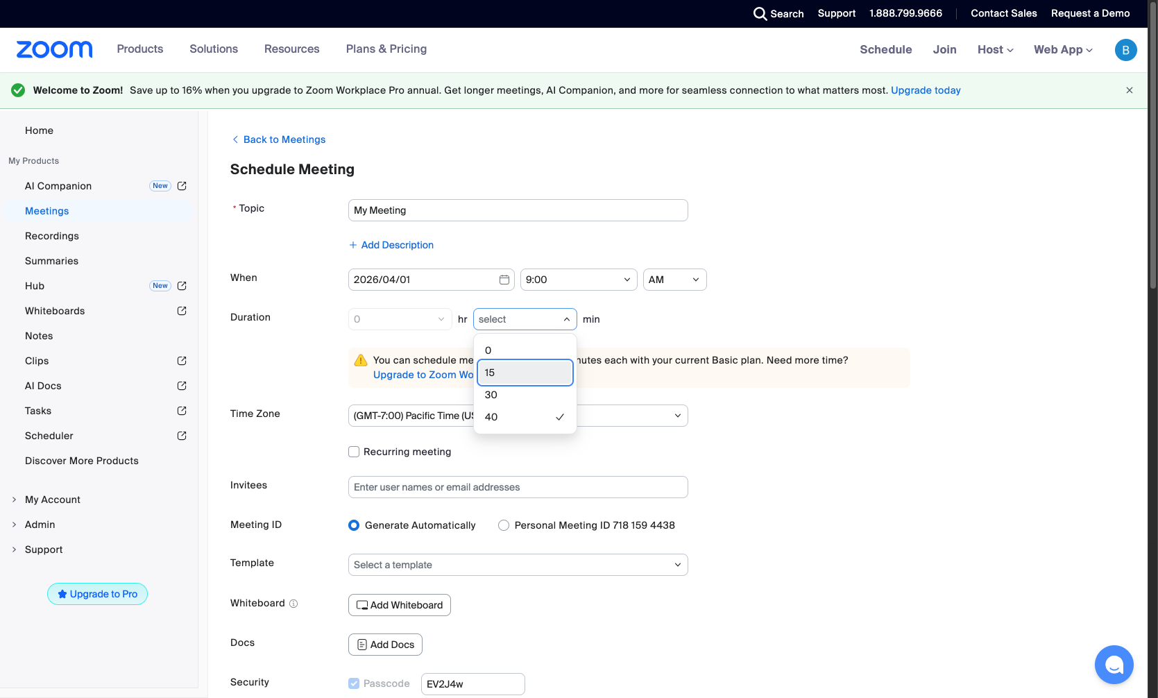 Configure meeting duration