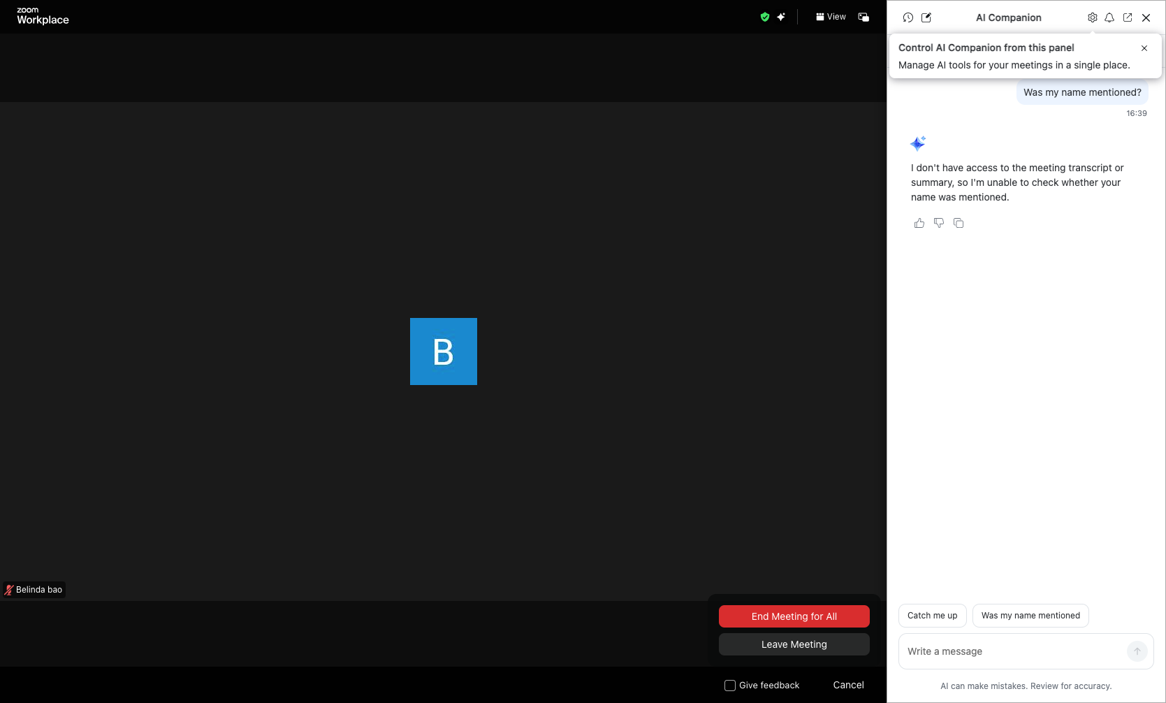 Select end meeting option