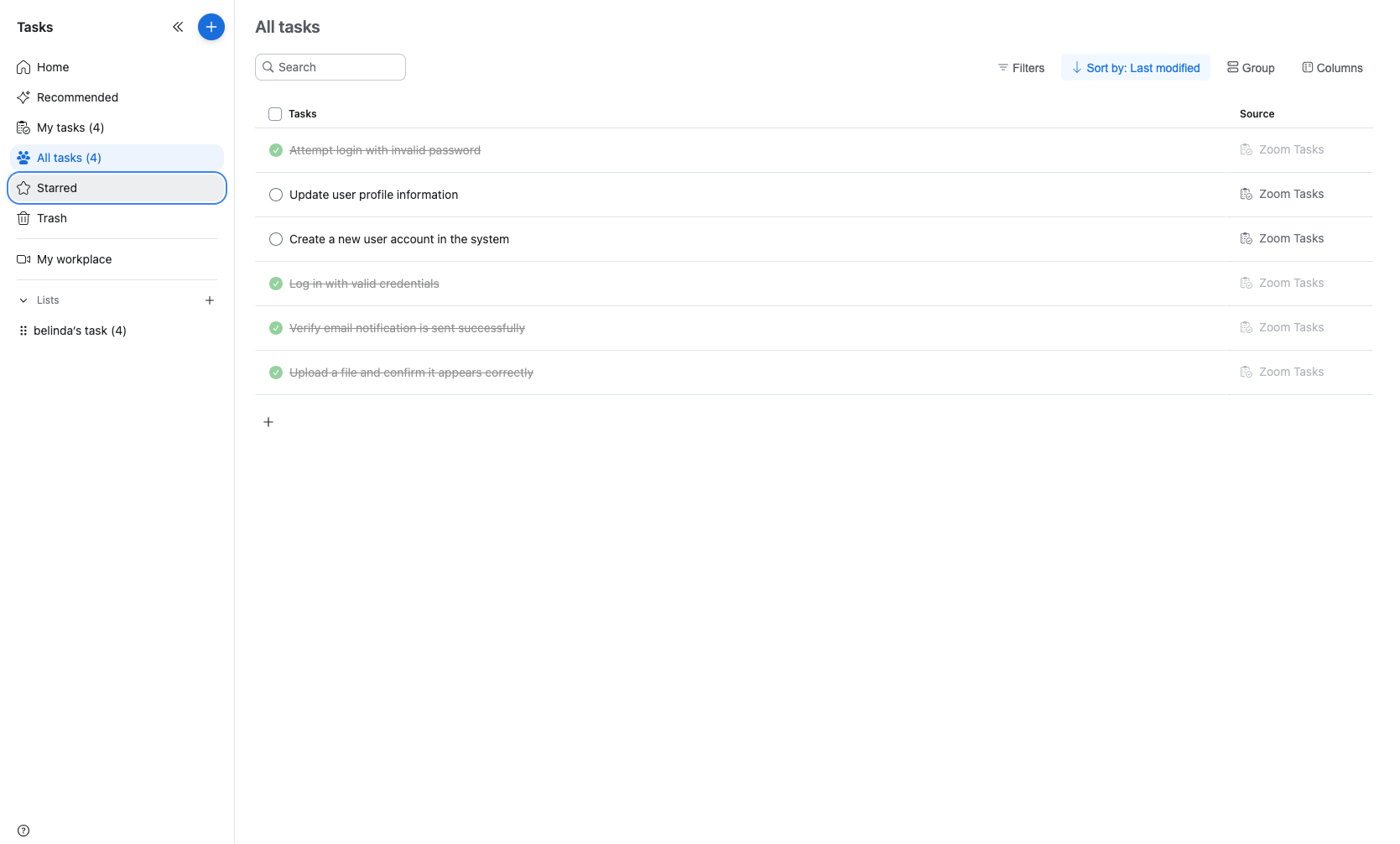 View starred tasks
