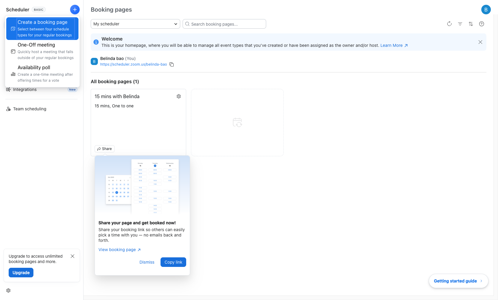 Select Create a booking page