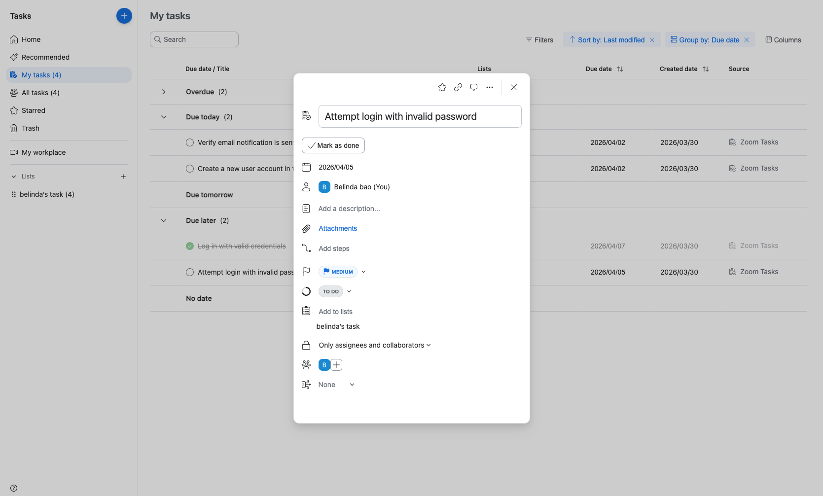 Open task details