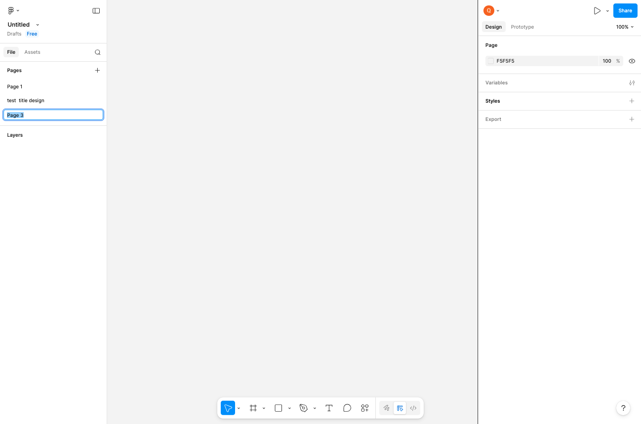 Select and rename a page in Figma