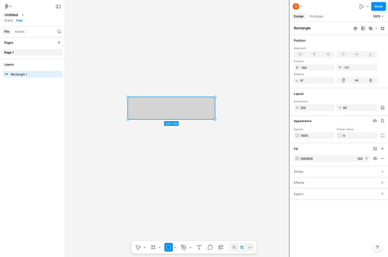 Draw a rectangle on the canvas