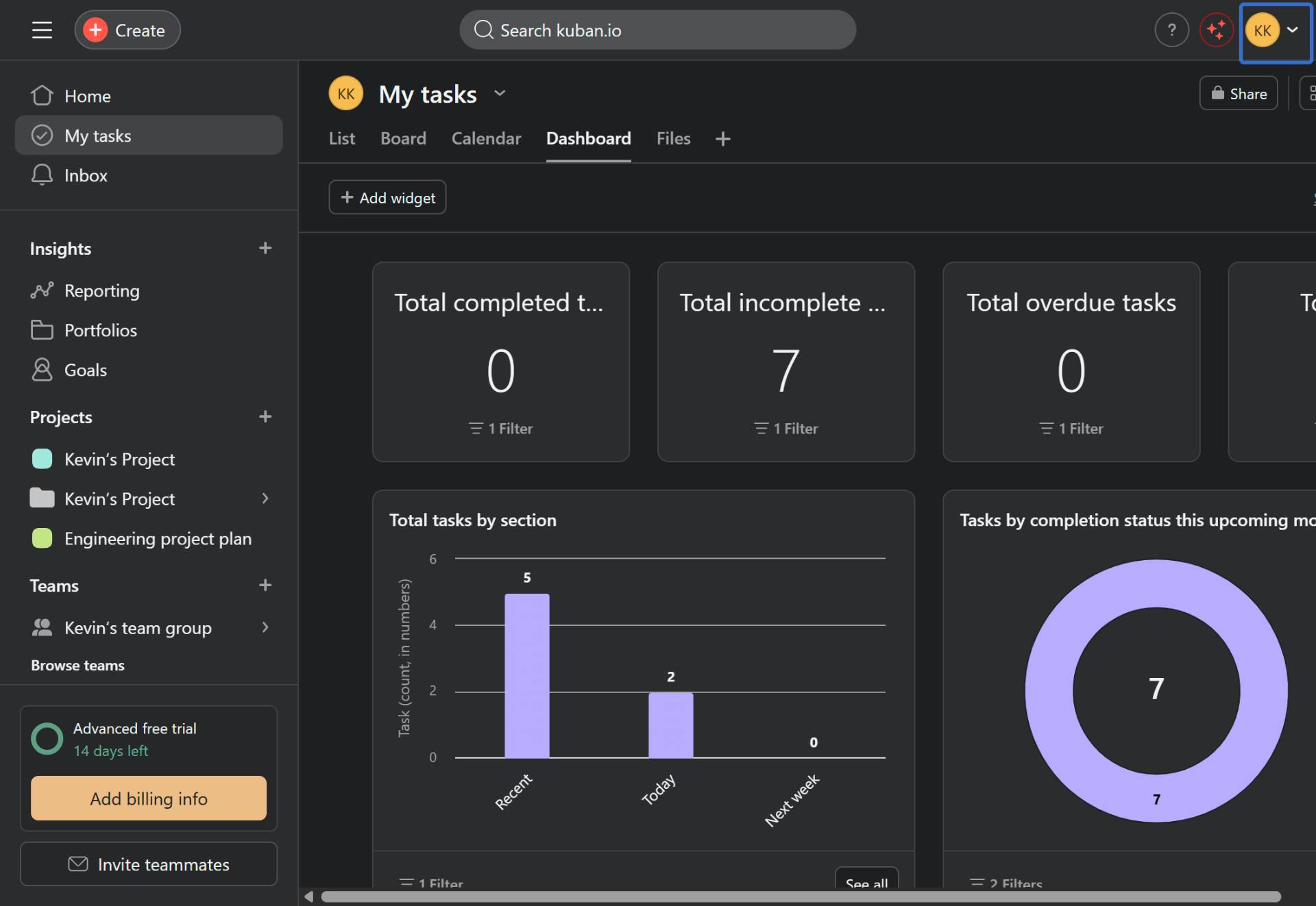 Switch to Dashboard view