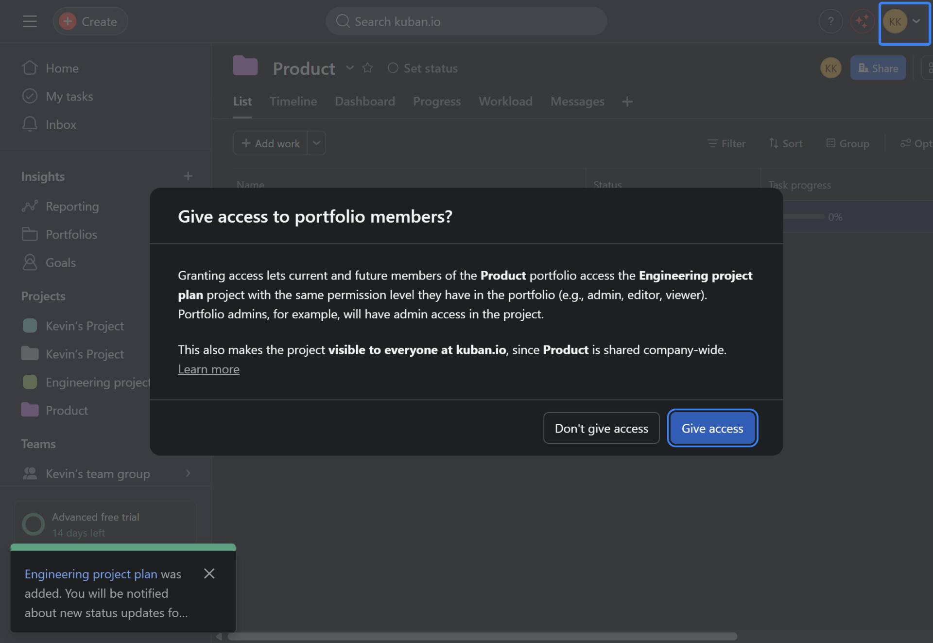 Grant access to portfolio members