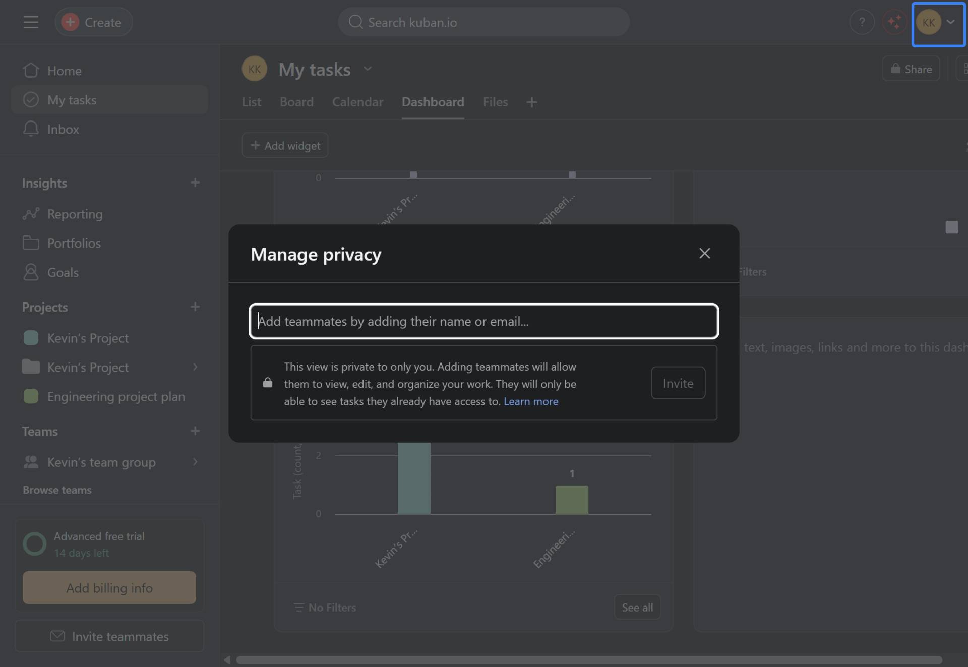 Open the privacy management dialog
