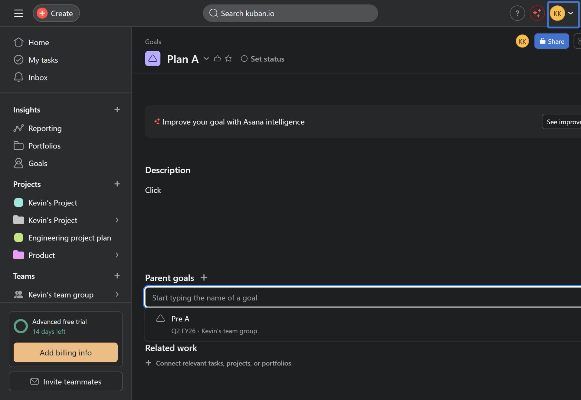 Select the parent goal