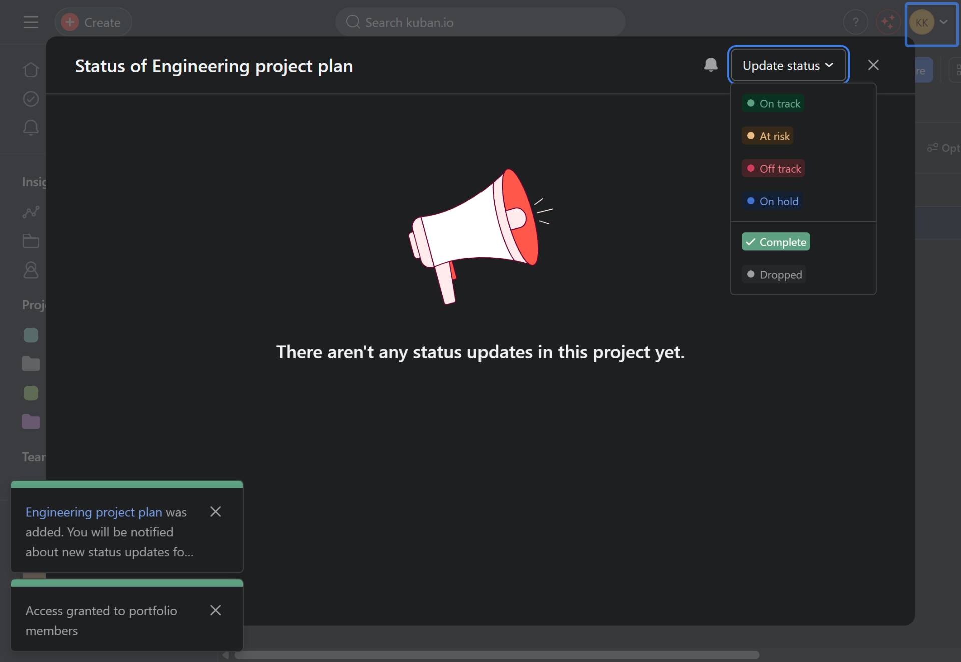 Select the project status