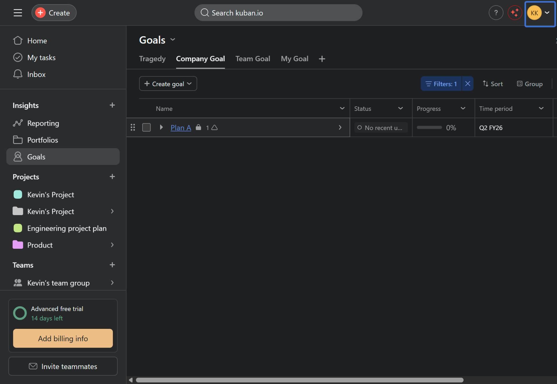 Select the goal from list view